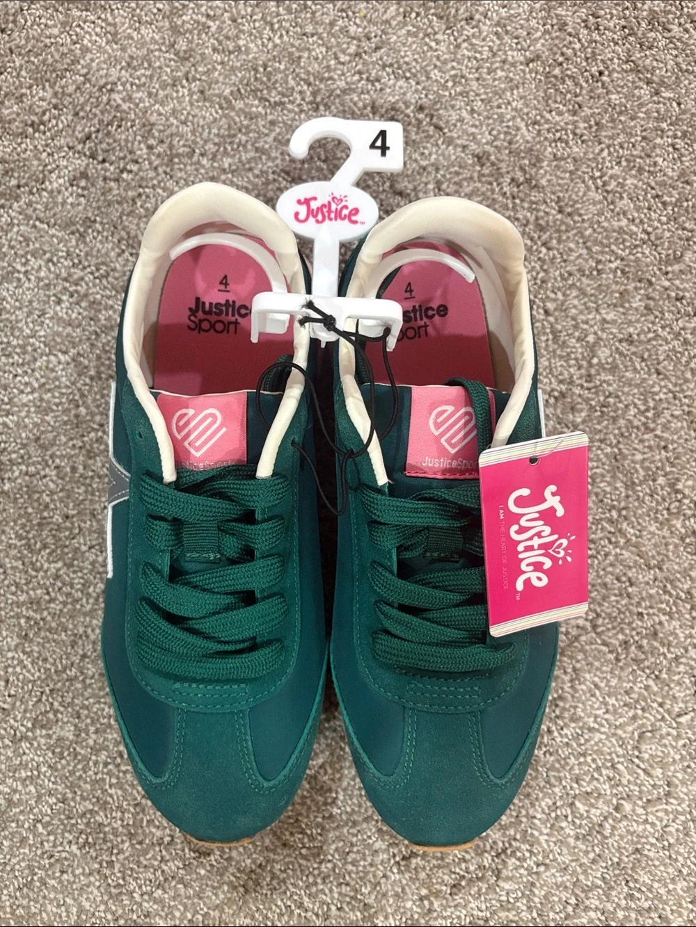 Justice Green Lace-Up Sneakers with Pink Insole Accents